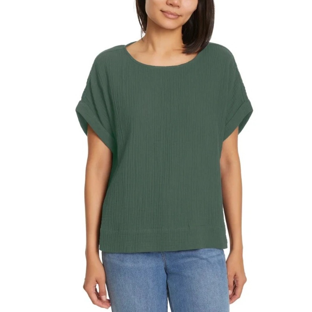 Gloria Vanderbilt Women's Short Sleeve Cotton Gauze Pullover, Green, Size Medium